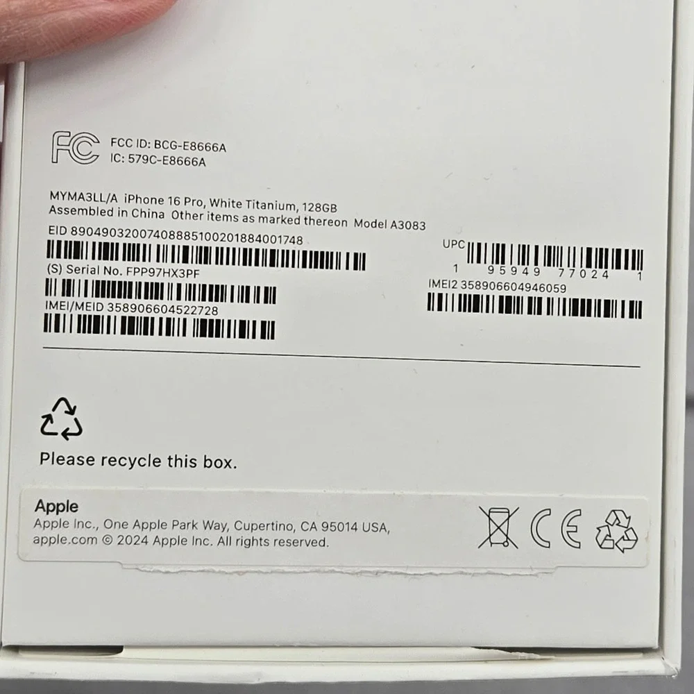 Apple iPhone 16 Pro 128GB White Titanium Empty Retail **Box Only** A3083